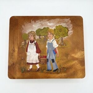 Vintage 1978 Hand Painted Folk Art Wooden Lap Desk Apple Picking J Burnley Box